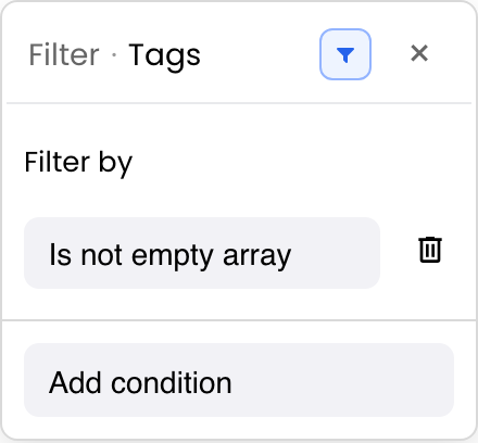 Array filter popup with an Is not blank condition
