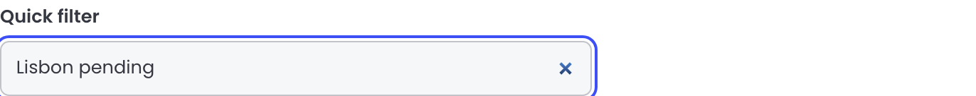 Quick filter search field containing Lisbon pending